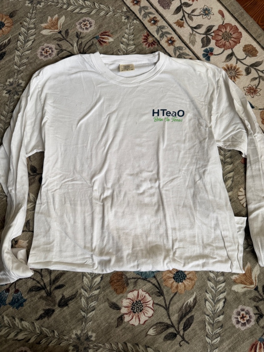 Comfort Colors White Long Sleeve Tee with Small Green Logo